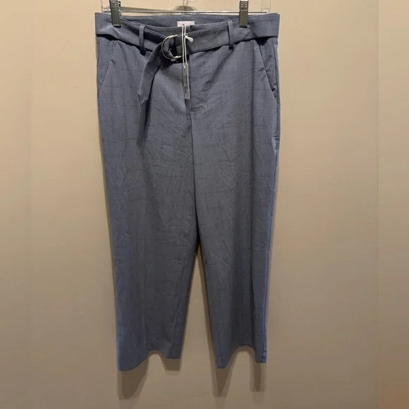 Ecru Franklin Wide Leg Cropped Pants Blue Broken Plaid Size 6 NWT - Picture 4 of 7